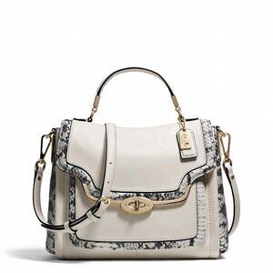 COACH MADISON TWO TONE PYTHON EMBOSSED EXOTIC LEATHER SADIE FLAP SATCHEL 27849